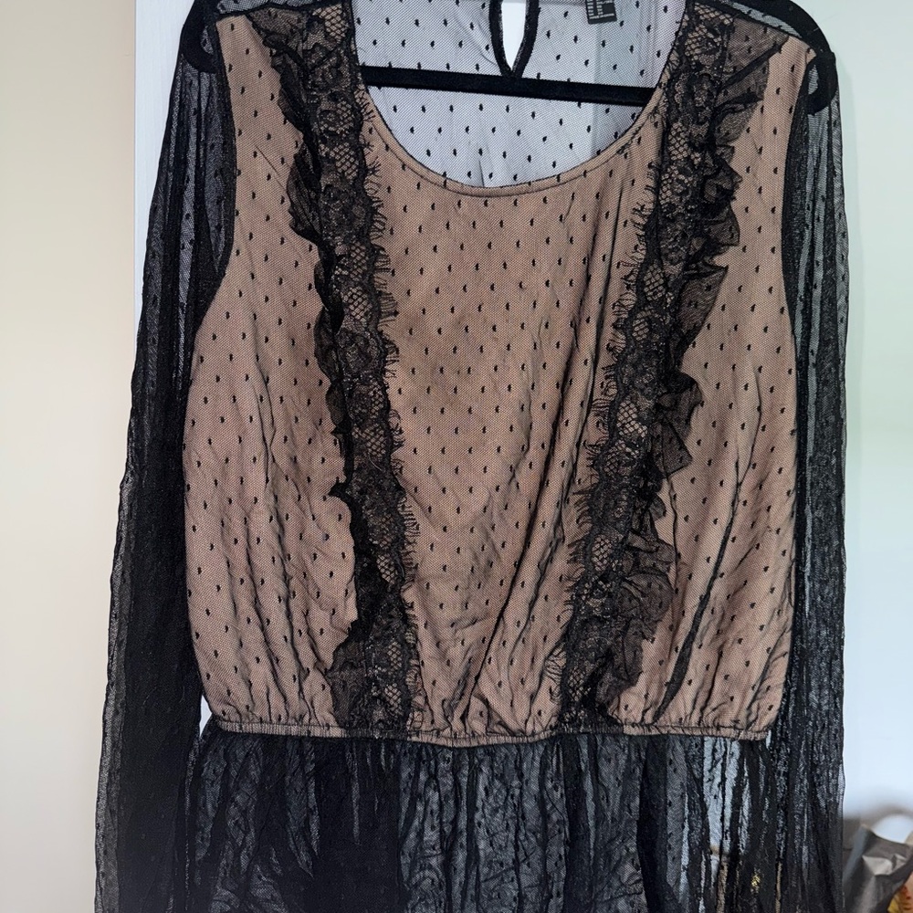 Sheer Black and Tan Lace Dress